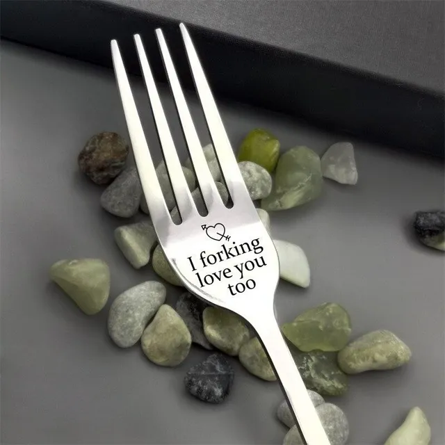 Stainless steel fork with inscription