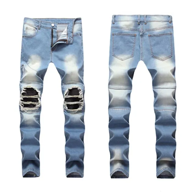 Pánské módní džíny Slim Fit Elastic Ripped Jeans Light blue 9981 29