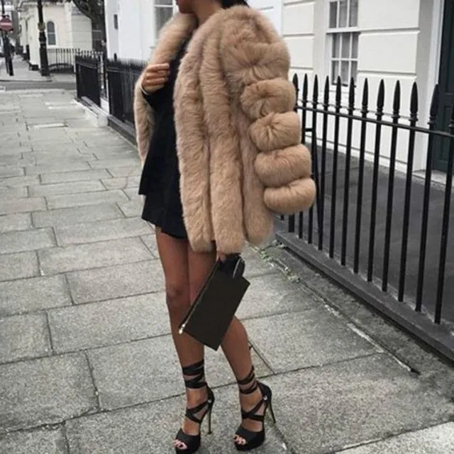 Dámsky luxusný kožušinový zimný kabát