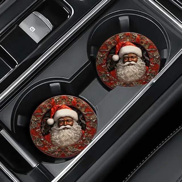 2 pieces under drink pad with Santa Claus leather printing