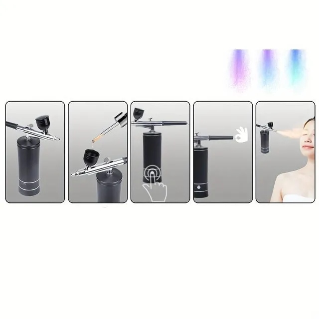 Professional set of spray gun with compressor and oxygenator for makeup, tattoo, nails, body art and sunbathing - Beauty of airbrush