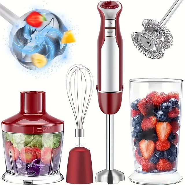 Adjustable blender 5v1 400 W, quiet running, 12 speeds, stainless steel rod, dishes, easy change of attachments, hanger loop, turbo mode