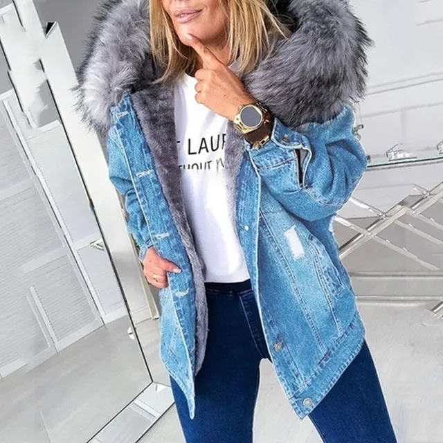 Damska modna kurtka jeansowa casual z kapturem