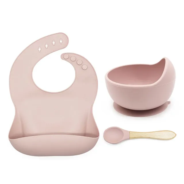 Set de repas en silicone coloré pour enfants - bavoir + bol avec ventouse et cuillère