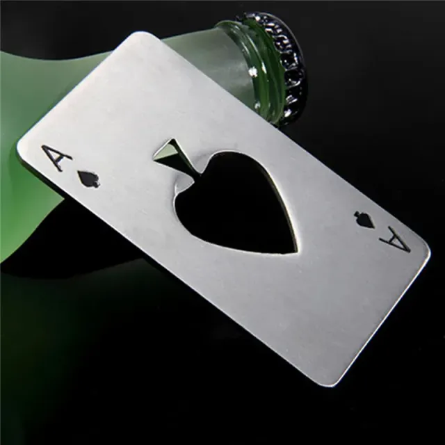 Stylish stainless steel bottle opener with poker card