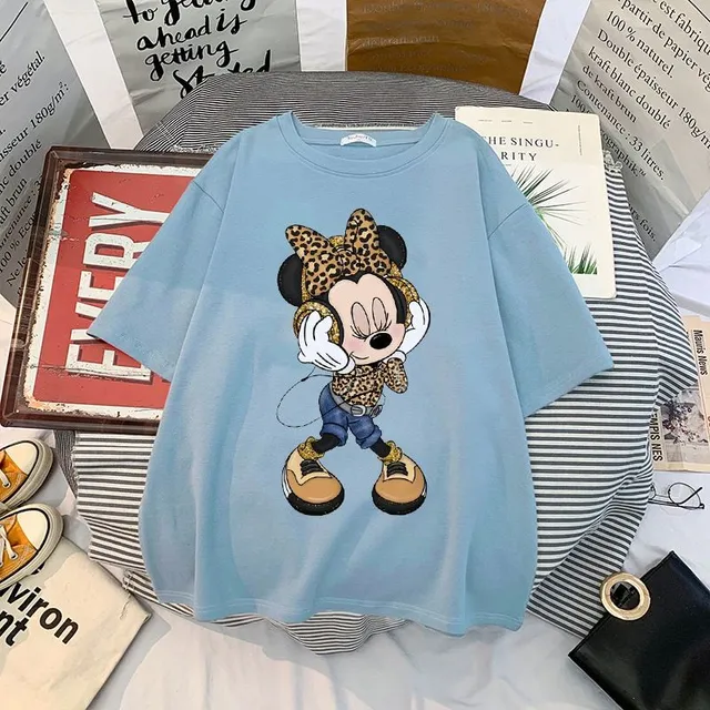 Tricou pentru femei cu mâneci scurte și imprimeu drăguț Minnie