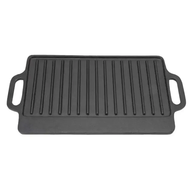 Double-sided cast iron grilling and teppanyaki pan with rectangular shape