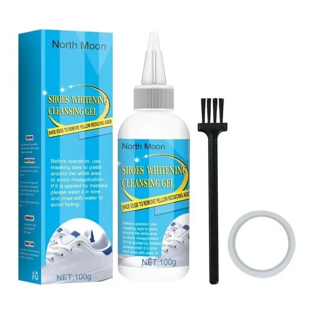 Cleaning kit for shoes against dirt with whitening effect Set with whitening gel for shoes, brush and protective tape Cleaner for shoes removing yellow color 30 ml