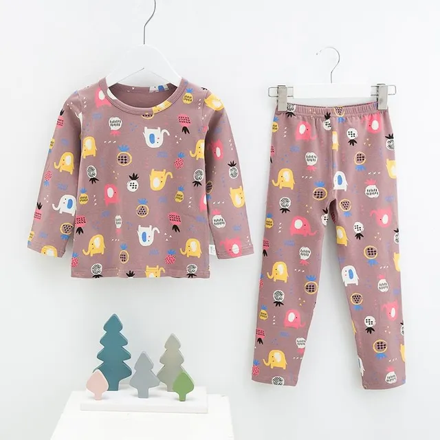 Winter pajama set with cartoons for children with warm cotton lining