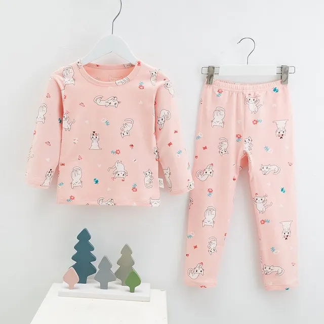 Winter pajama set with cartoons for children with warm cotton lining