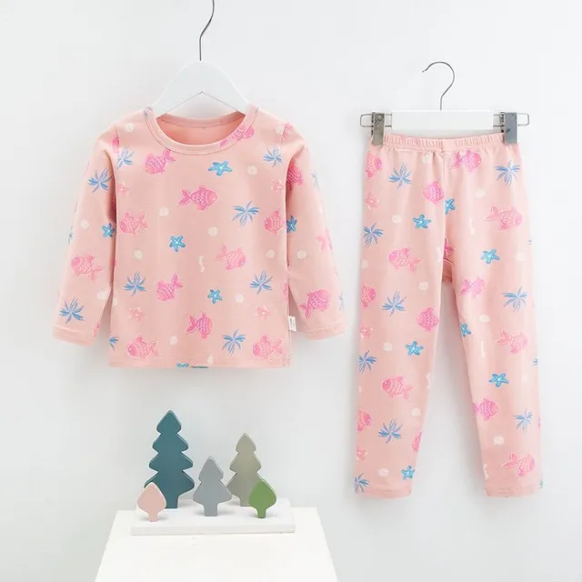 Winter pajama set with cartoons for children with warm cotton lining