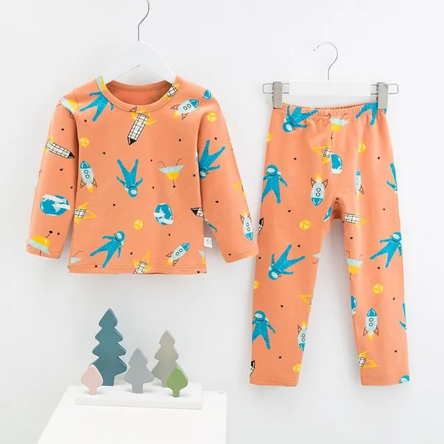 Winter pajama set with cartoons for children with warm cotton lining