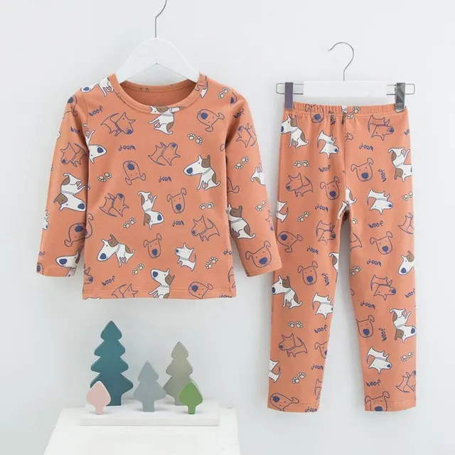 Winter pajama set with cartoons for children with warm cotton lining