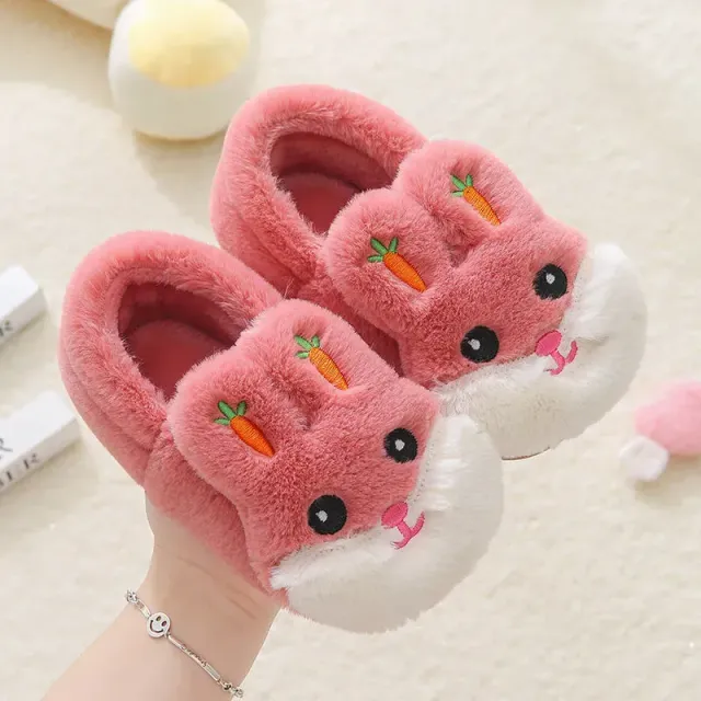 Children's winter home slippers with rabbit motif and impenetrable sole for girls and boys