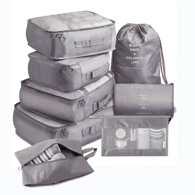 Set of 8 large-capacity organizational bags for clear luggage