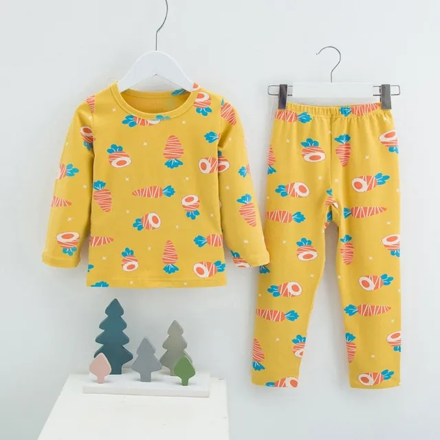 Winter pajama set with cartoons for children with warm cotton lining