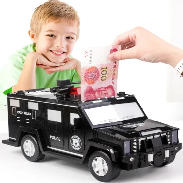 Tirelire pour enfants avec empreinte digitale et code en forme de voiture de police