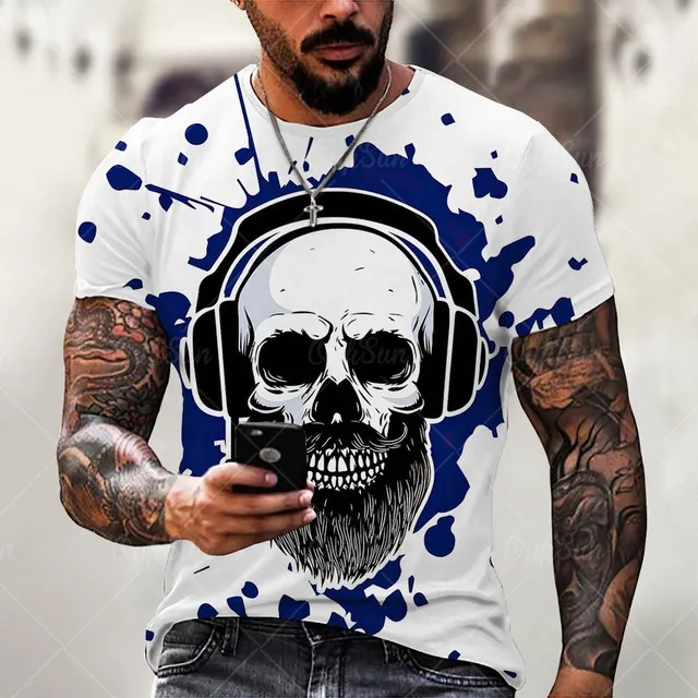 Luksusowa męska koszulka z krótkim rękawem z nadrukiem 3D przerażającej czaszki - różne rodzaje Rylie