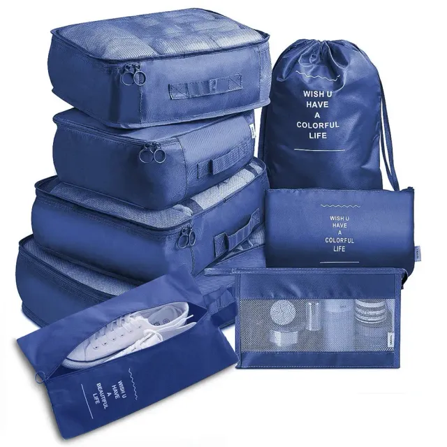Set of 8 large-capacity organizational bags for clear luggage