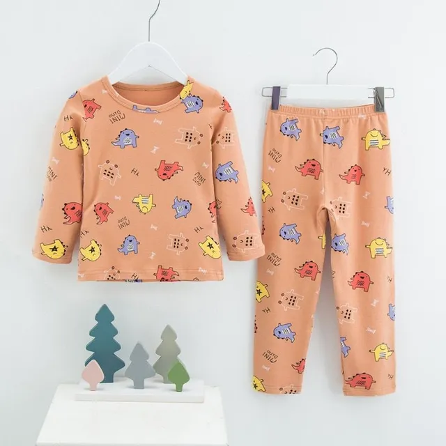 Winter pajama set with cartoons for children with warm cotton lining