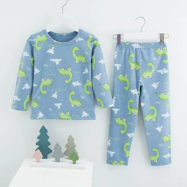 Winter pajama set with cartoons for children with warm cotton lining