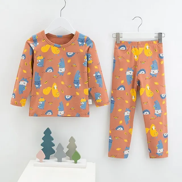 Winter pajama set with cartoons for children with warm cotton lining