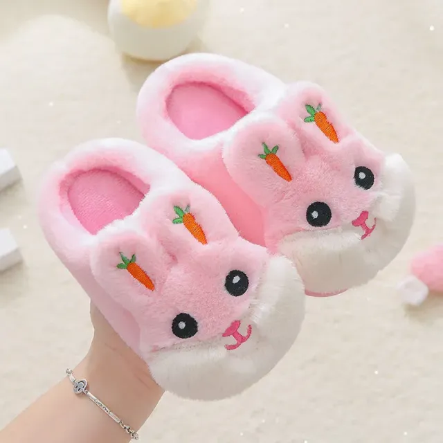 Children's winter home slippers with rabbit motif and impenetrable sole for girls and boys