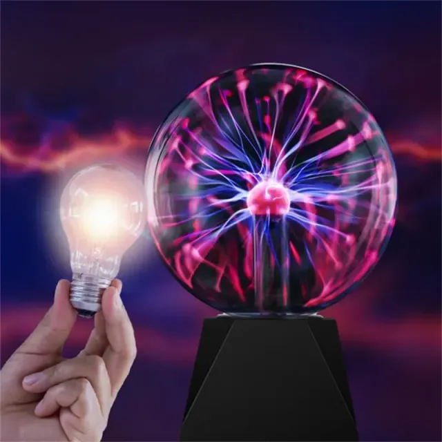 Magic plasma ball with melody on black pedestal - 10 cm