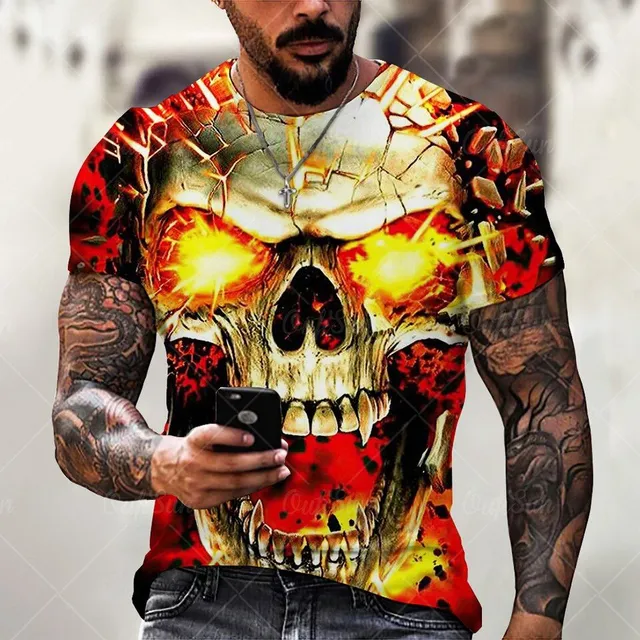Tricou de lux pentru bărbați cu mâneci scurte și imprimeu 3D de crană înfricoșătoare - diferite modele Rylie