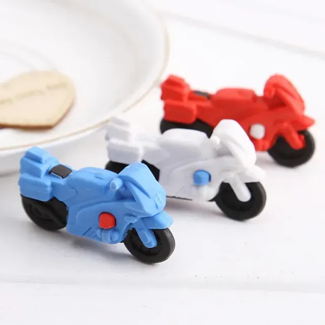 Set of 3 cute rubber in motorcycle shape for school supplies