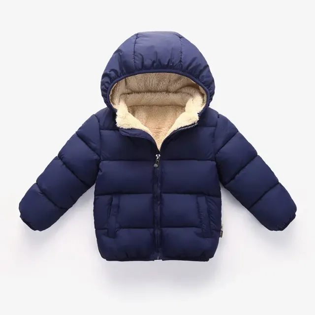 Children's winter thick hooded jacket with fur inside for boys and girls