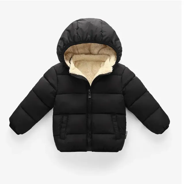 Veste d'hiver à capuche épaisse avec intérieur en fourrure pour garçons et filles