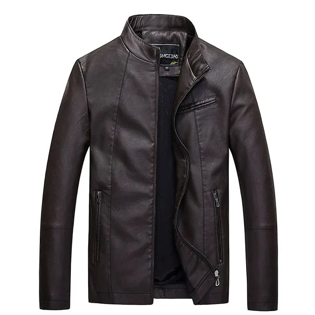 Motorcycle artificial leather jacket for men with warm lining