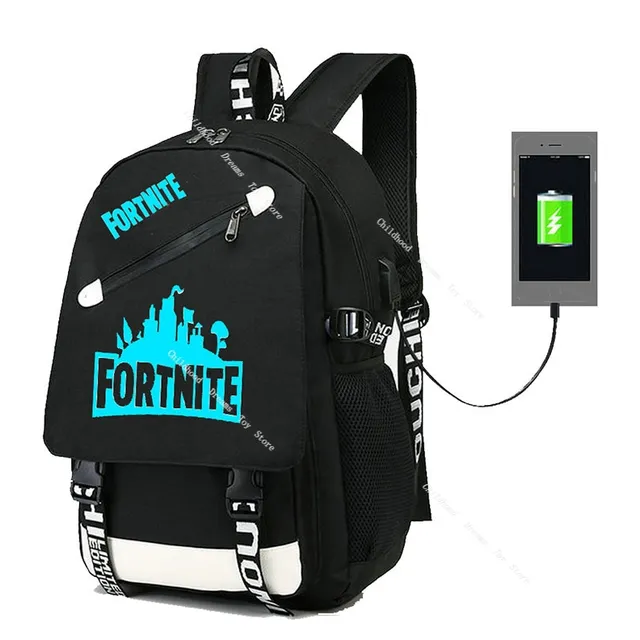 Iskolai hátizsák USB porttal és fülhallgatóval Fortnite által nyomtatott