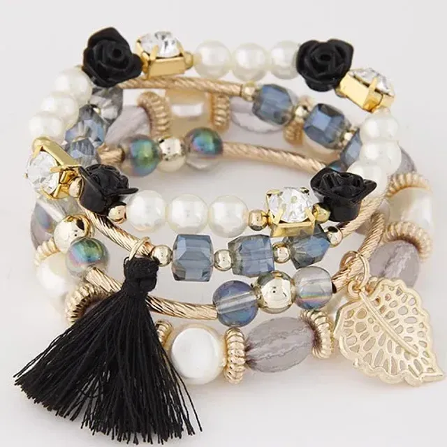 Czech multi-part boho bracelets with charms, beads and tassels for women