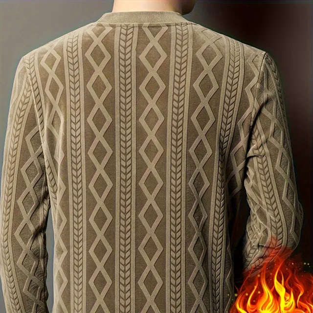 Men's warm sweater with round neckline and diamond pattern