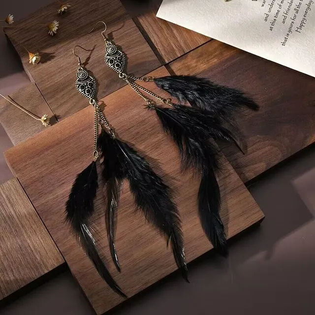 Boucles d'oreilles pendantes pour femmes avec plumes