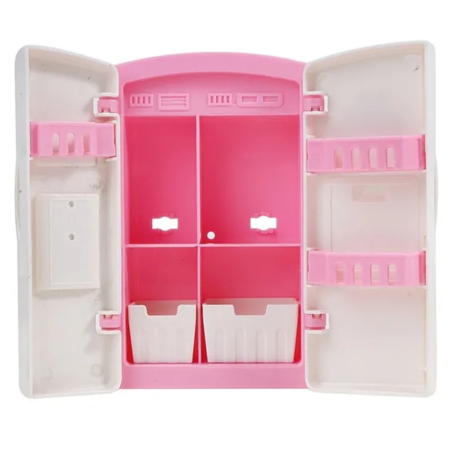 Stylowa miniaturowa amerykańska lodówka dla lalek - różowo-biały wariant Inti
