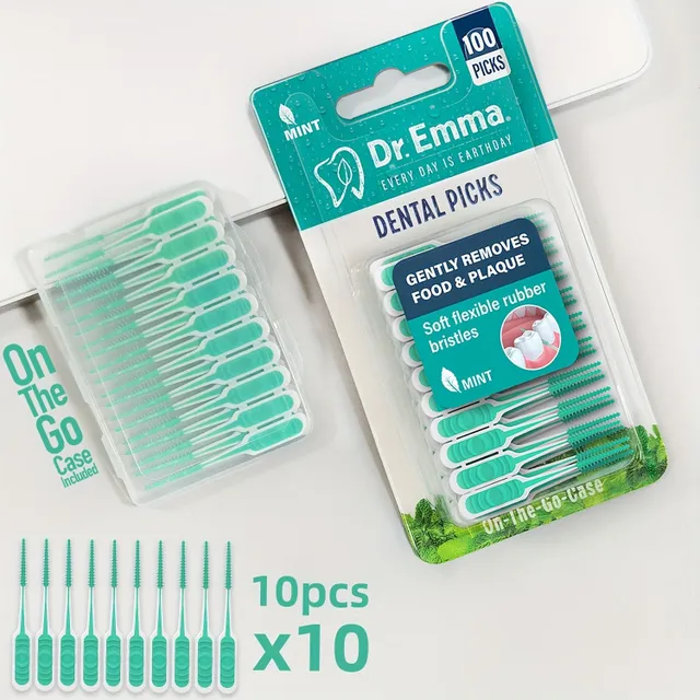 100pcs/packing Soft rubberised interdental toothbrushes with mint flavor, Disposable tooth cleaner, Interdental toothbrushes for stain removal, Tooth implants and braces cleaning, Soft and comfortable