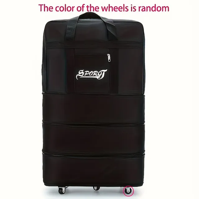 Expandable luggage bag on trolley, large-capacity travel bag on wheels, folding bag for clothing on blanket