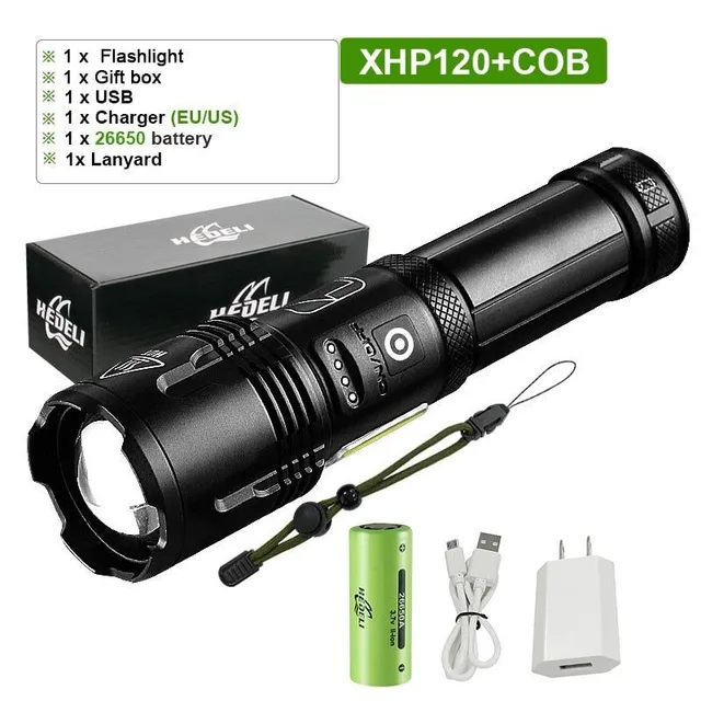 Super XHP120 Erős LED-es flashlight XHP90 nagy teljesítményű fáklyás fény