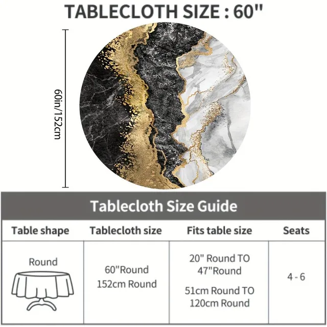1 piece Marble round tablecloth, diameter 152,4 cm