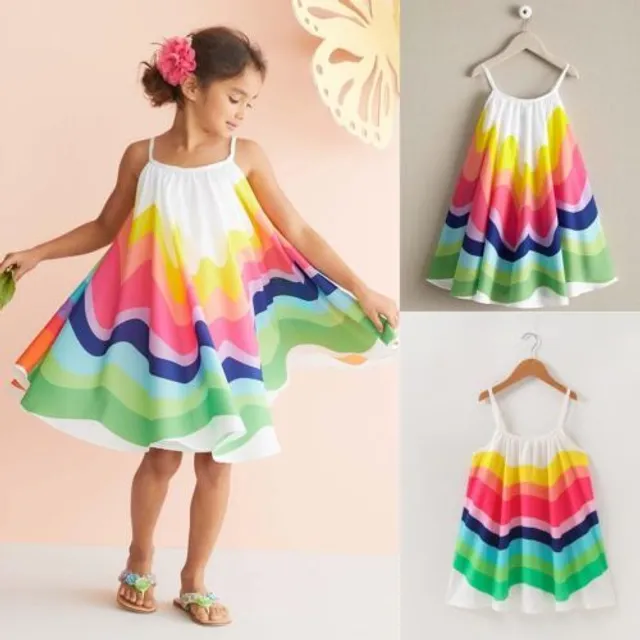 Summer rainbow strapless beach dress for girls