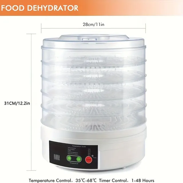 Sušička potravin s horkým vzduchem, digitálním časovačem a regulací teploty
