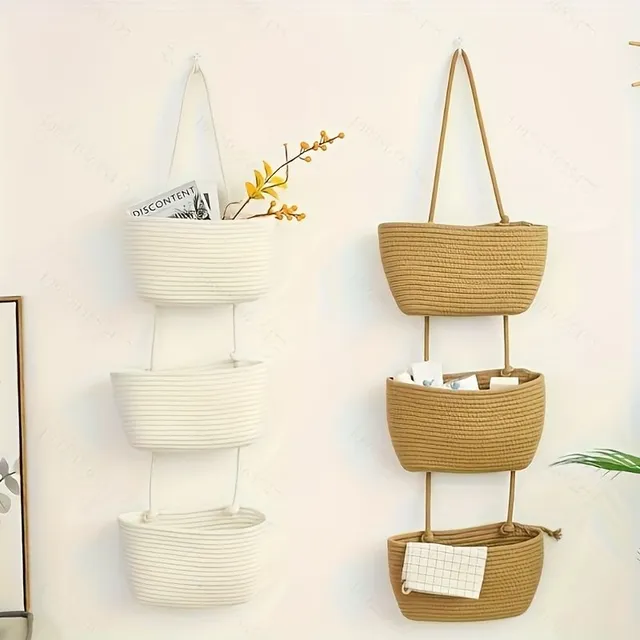 3 Floors Flower hanging Baskets from Cotton - Removable Decorative Storage Space for Living Room, Bathroom and Bedroom