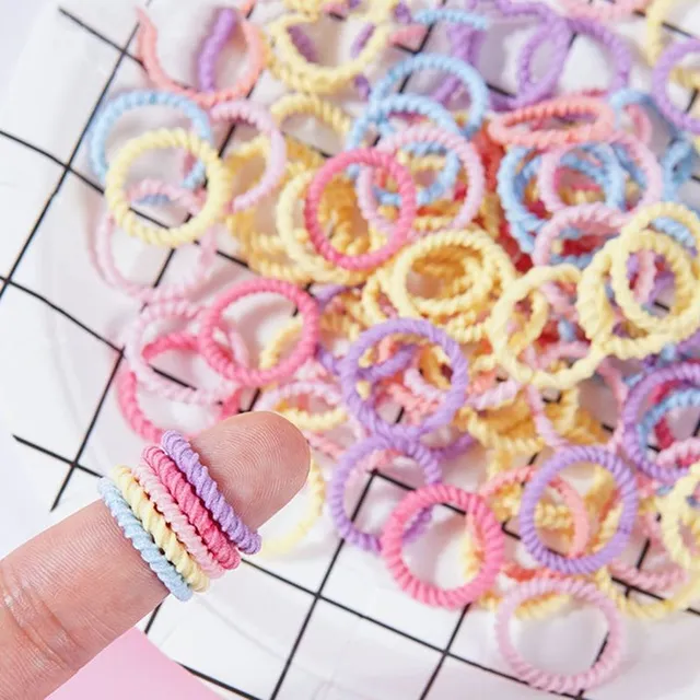 100pcs Cute elastic polyester hair rubber bands for children and girls - Colorful hair accessories