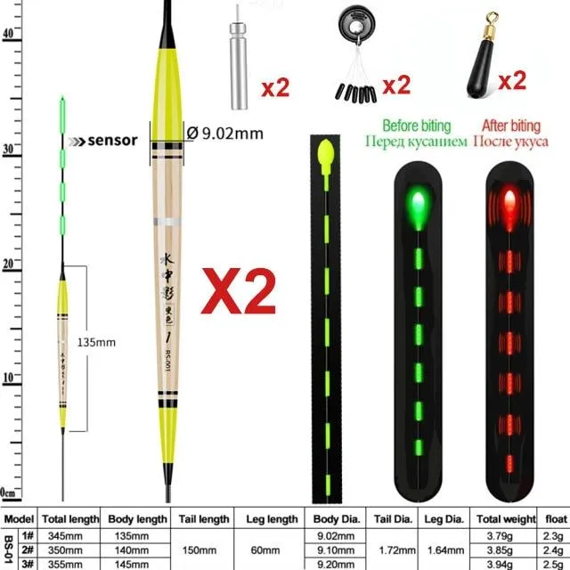 Summer Fishing Smart LED Float 2szt Bite Alarm Fish Light Color Automatic Night Electronic Changing Buoy with Battery CR4252022