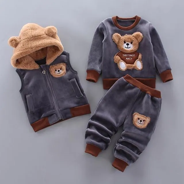 Baby warm fleece set with teddy bear applique and hood with ears
