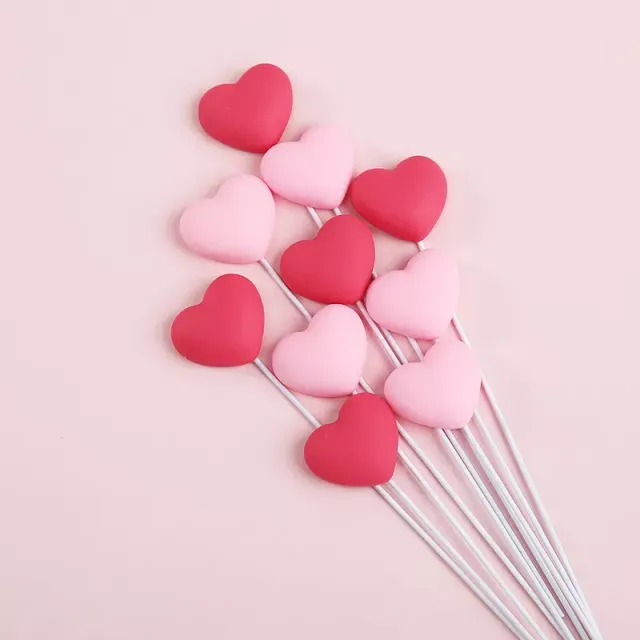 5 bucăți ac de decor roz cu inimioare pentru tort sau cupcakes