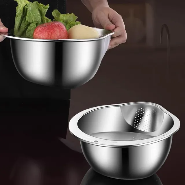 Stainless steel rice rinsing bowl - universal fruit, vegetables and cereals